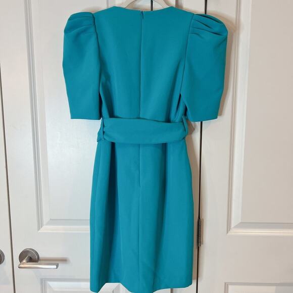 BLACK HALO -NWT- Turquoise Maricopa Puff Sleeve Belted Cocktail Dress | 2 - Picture 7 of 13